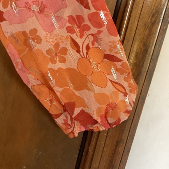 Relist9/28 LC Lauren Conrad floral print dress ruffle & metallic details boho XS - Picture 6 of 17